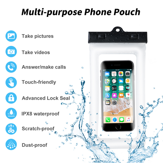 Waterproof Phone Pouch Phone Case with Airbag Floating, Compatible with Phones up to 7.0 Inches (2 in Black)