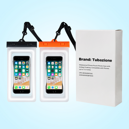 Waterproof Phone Pouch Phone Case with Airbag Floating, Compatible with Phones up to 7.0 Inches (2 in Black & Orange)