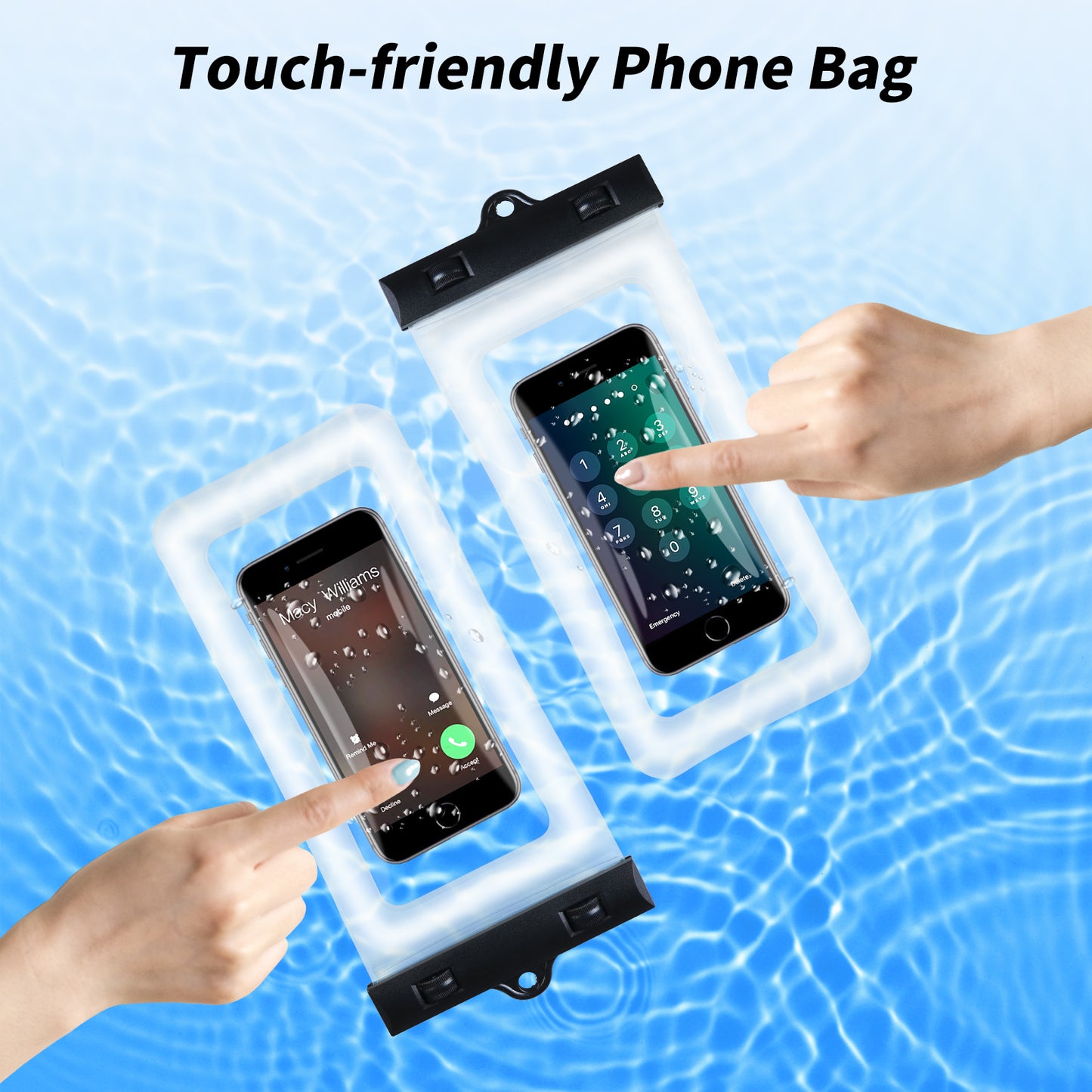Waterproof Phone Pouch Phone Case with Airbag Floating, Compatible with Phones up to 7.0 Inches (2 in Black)
