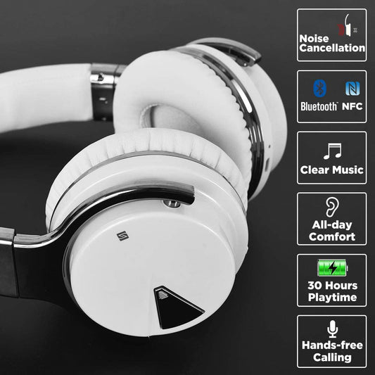 Active Noise Cancelling Bluetooth Wireless Headphones - E7 ANC White